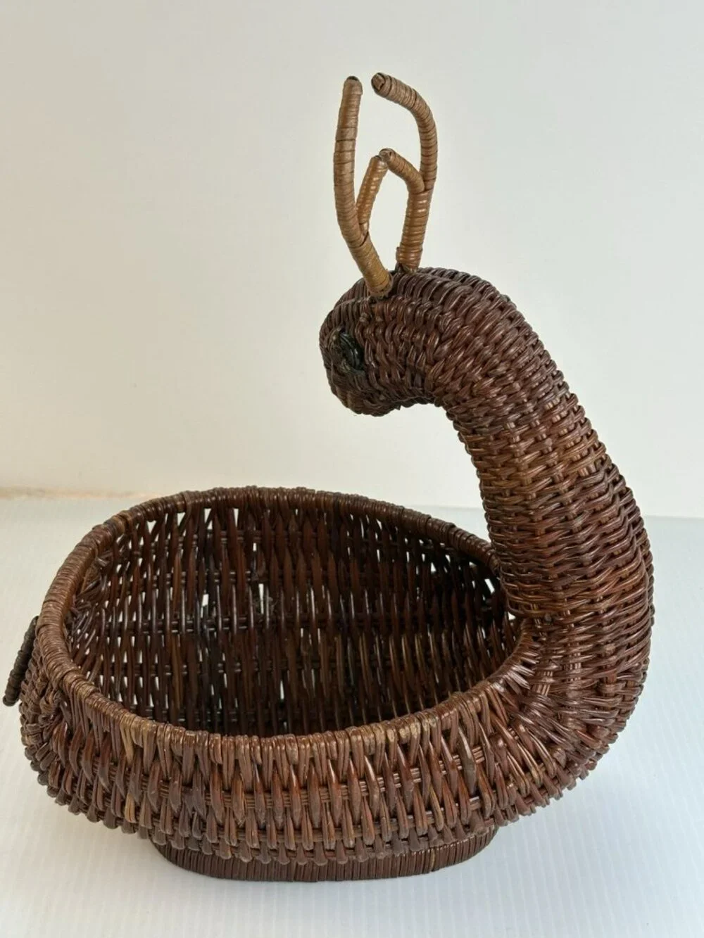 Vintage Woven Deer Wicker Basket Rustic Cabin Lodge Decor Brown